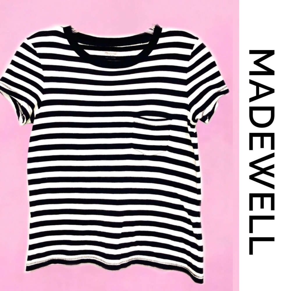 MADEWELL Black/White Stripe Cropped Tee XXS
